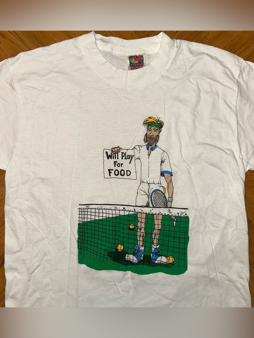 Vintage Tennis Tshirt Medium White Will Play For Food Funny Tee Single Stitch